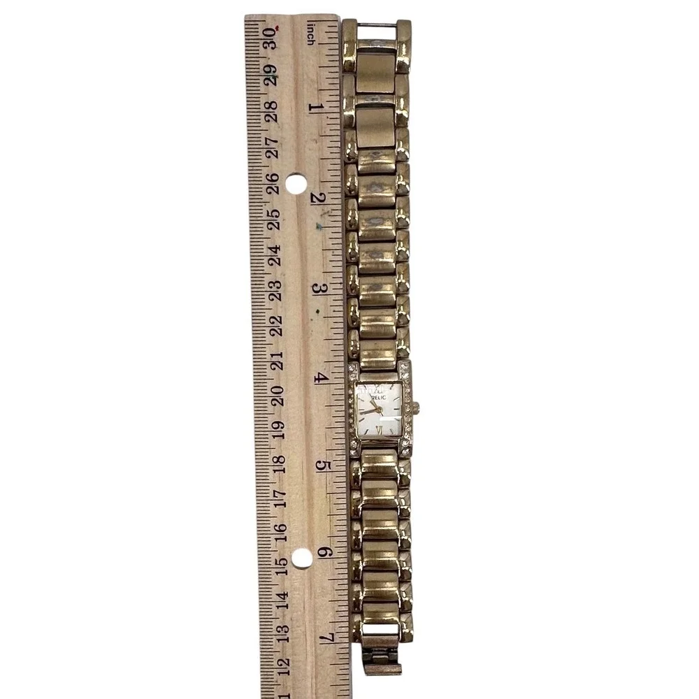 Relic by Fossil Womens Watch Gold Tone Crystal Rectangle Link Bracelet ZR33695